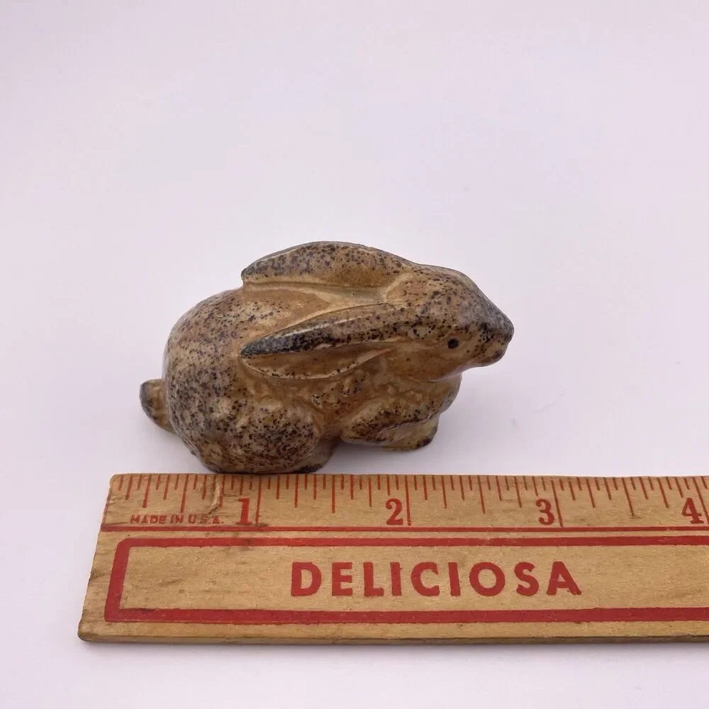 Miniature Brown Speckled Bunny Rabbit Figurine Otagiri OMC Japan Vintage Ceramic
